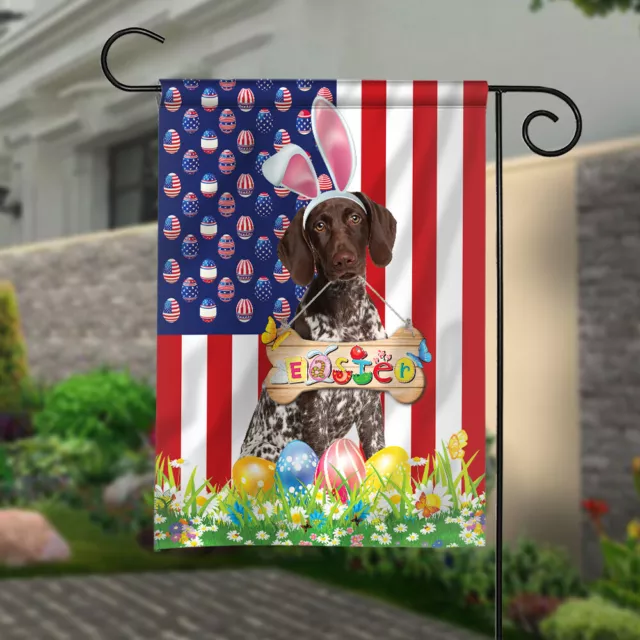 German shorthaired pointer Happy Easter Flag, Dog Easter Wreath Garden Flag 3