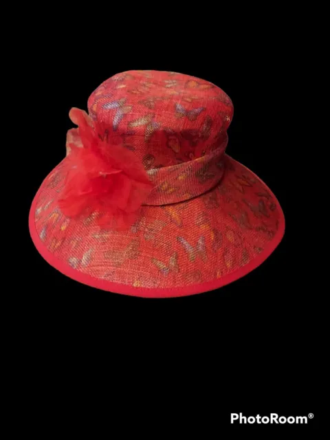Nordstrom Womens Red Butterfly Sun Hat Gently Worn OSFM
