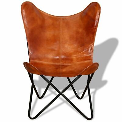 Handmade Leather Butterfly Chair Relax Arm Folding Seat Modern Lounge Accent Tan