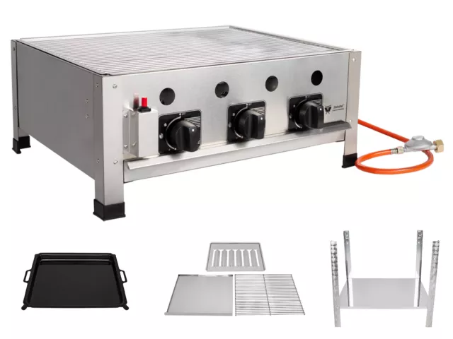 Beeketal Gasgrill Gas Grillplatte Grill Tischgrill Tischgasgrill 3 flammig