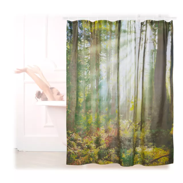 Cortina baño lavable, Estampado de bosque, Cortina ducha antimoho, 180 x 180 cm