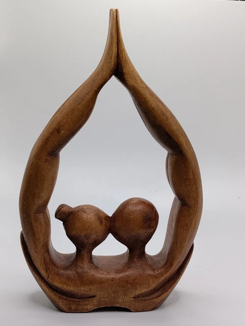 Wood Statue Kissing Couple Sculpture 7.5"