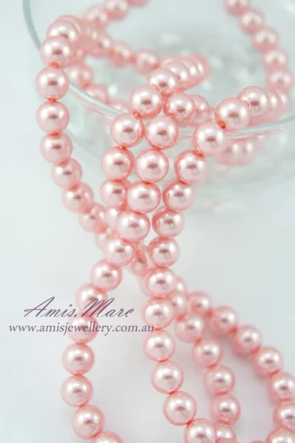 110PCS 8mm Glass Pearl Spacer Pink Color Round DIY Imitation Loose Pearl Beads