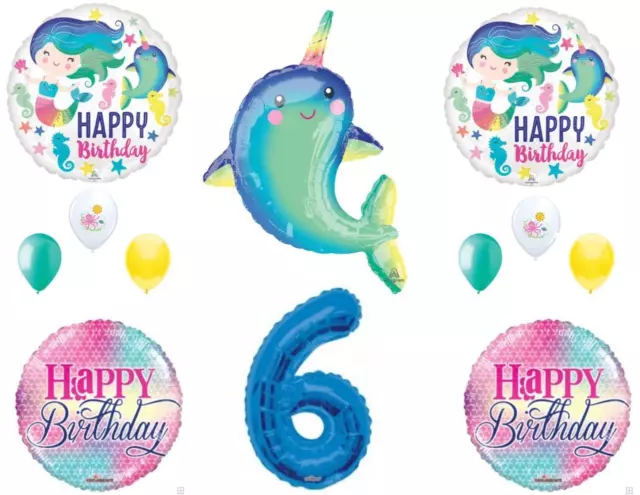 Narwhal and Mermaid 6th Birthday Party Balloons Decoration Supplies Ocean Whale