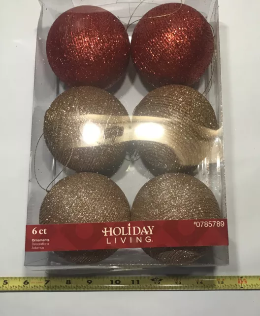 Brand New Holiday Living Decorative Ornaments Total 6 Christmas Gold Red Glitter