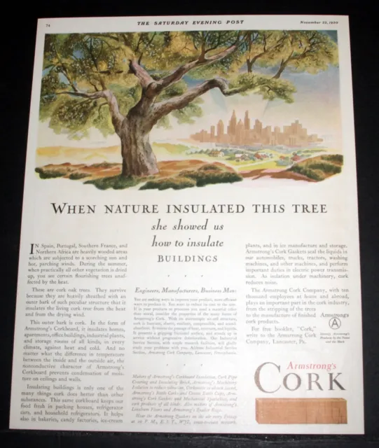 1930 Old Magazine Print Ad, Armstrong Cork, Nature Insulated This Tree For Us!