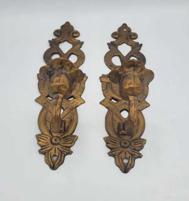 Vtg Pair of Robert Emig Hammered Cast Iron Keyhole Candle Wall Sconces 1378