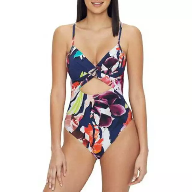 Kenneth Cole New York Women's Dark Romance Push-Up One-Piece Swimsuit Multi XL