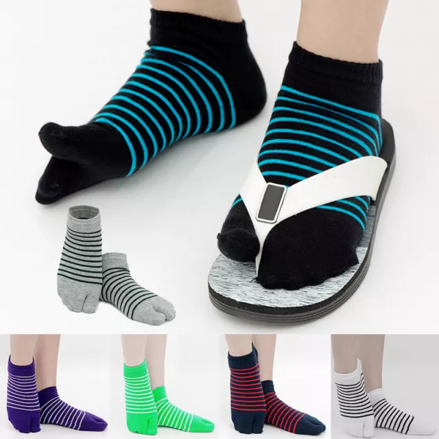 4Pairs Men Tabi Socks Split Sandals Two Toe Flip Flop Ankle Striped Cotton Socks