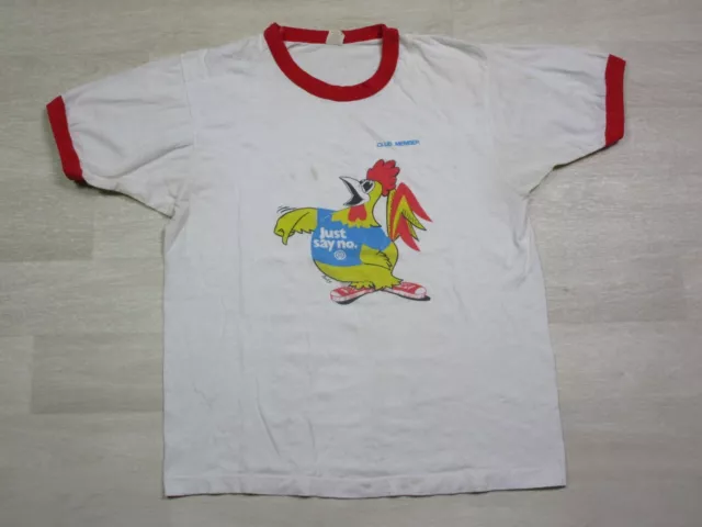 VTG Just Say No Chicken Club Member T Shirt Cartoon (L) Ringer USA Screen Stars