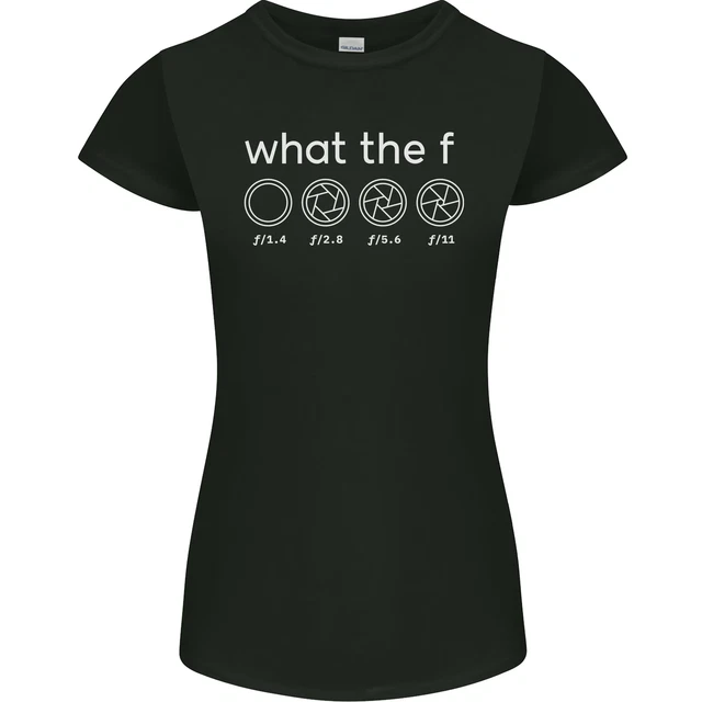 T-shirt divertente fotografo F Stop fotocamera fotografia donna Petite Cut