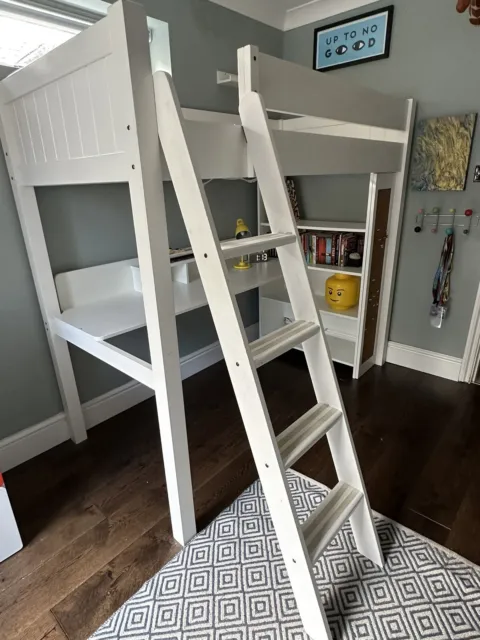 ASPACE High Sleeper Bed, with Desk and Bookcase, Single, White