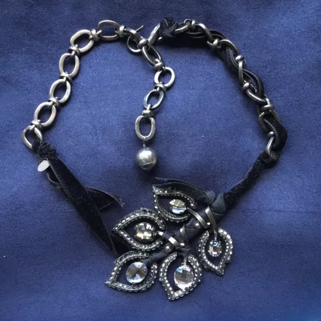 Lanvin Paris Swarovski Crystal Leaf Pendant Choker Necklace Collectors
