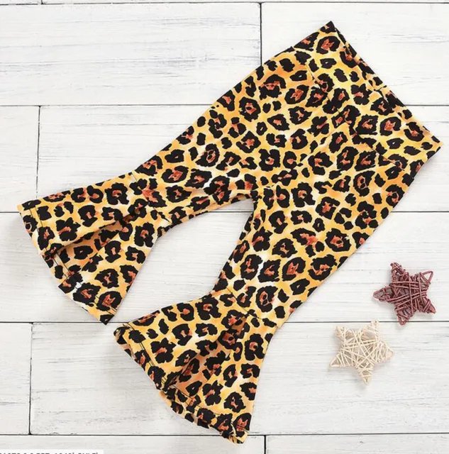 2Pcs Toddler Kids Baby Girls Outfits T-Shirt Tops + Leopard Flared Trousers Set 4