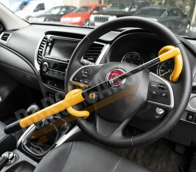 Yellow Double Hook Claw Car Steering Wheel Anti Theft Security Clamp Lock Keys