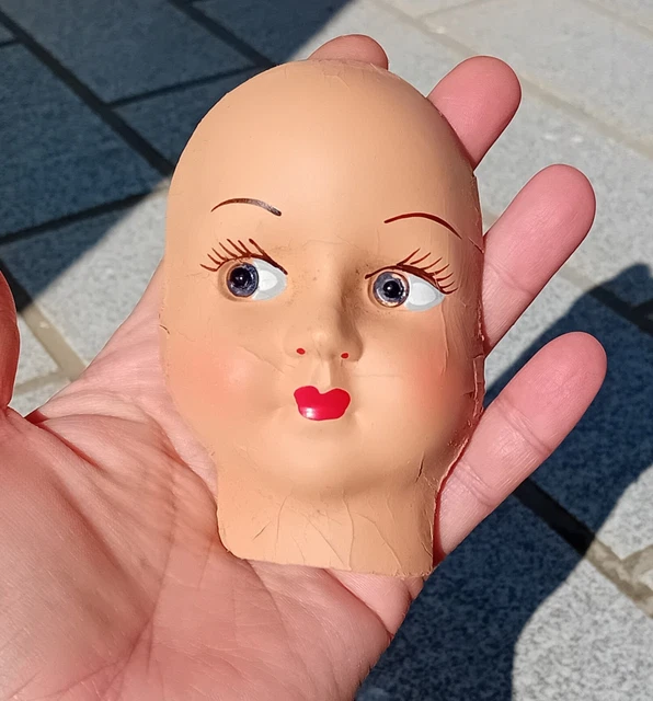 Poupée Ancienne 1920 – Visage Papier Mâché, Corps Toile Rembourrée – 38 Cm
