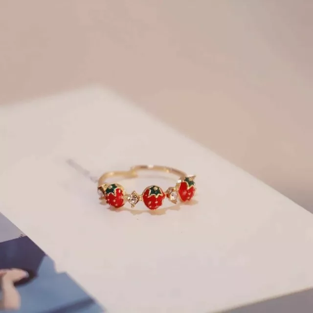 Gifts Party Girls color Red Sweet Fruit Rings Strawberry Women Adjustable Finger