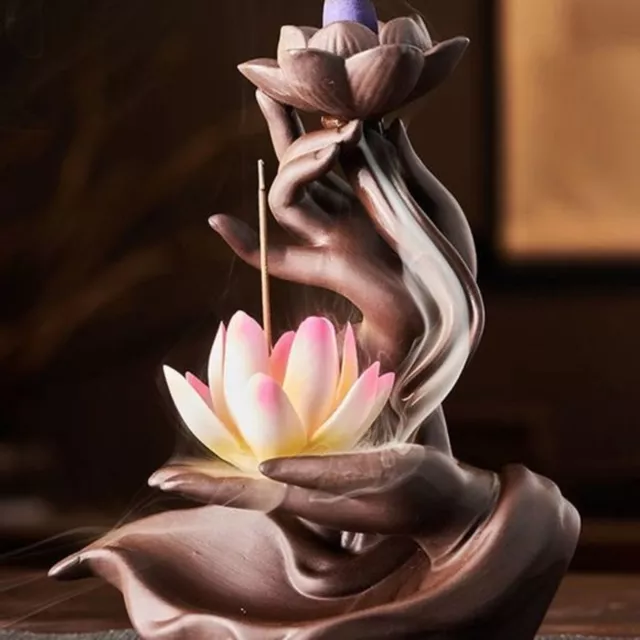 Nirvana Incense Burner Statue with Lotus | Buddha Hand Fengshui Home Decor #289