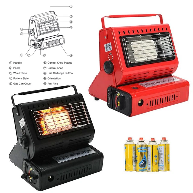 2in1 Tragbare Gasheizung 1,3KW Camping Butan Gas Kocher Keramik+Gaskartuschen DE