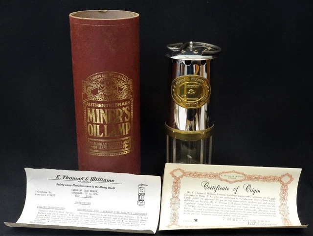 E Thomas & Williams, Aberdare "Cambrian" MINERS LAMP No. 117046, Boxed + Cert.