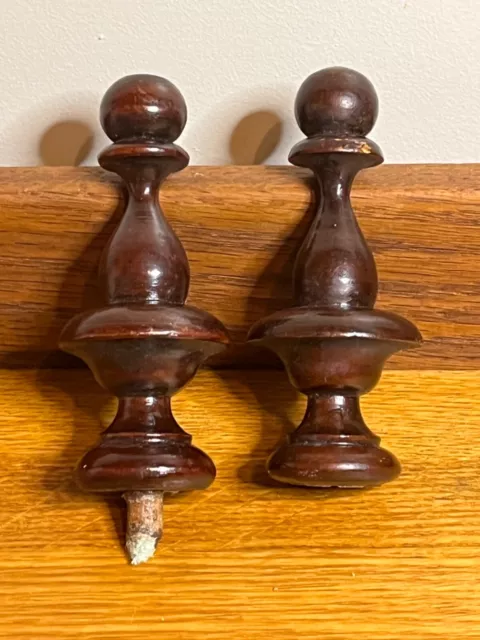 Pair Antique Vintage 3.75” Vienna Wall Clock Hardwood Case Top Pediment finials