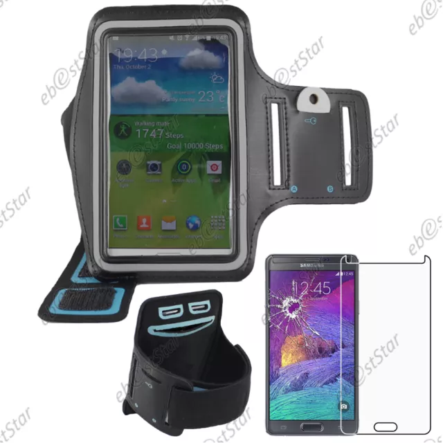 Housse Coque Etui Brassard Sport Armband Noir pour Samsung Galaxy Note 4 + Verre