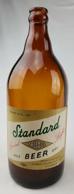 Rare Standard Brewing Co Paper Label Beer Bottle Scranton PA Tru-Age Breweriana