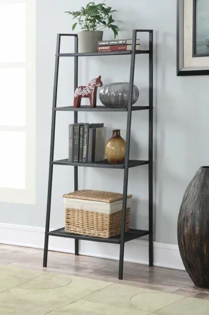 4Tier Heavy Duty Metal Leaning Ladder Shelf Bookcase Bookshelf Storage Shelves