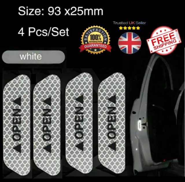 4x Universal Car Door Open Sticker Reflective Tape Safety Warning Decal White