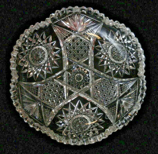 Vintage Antique ABP -CUT CRYSTAL GLASS - American Brilliant Period  9" LOW BOWL