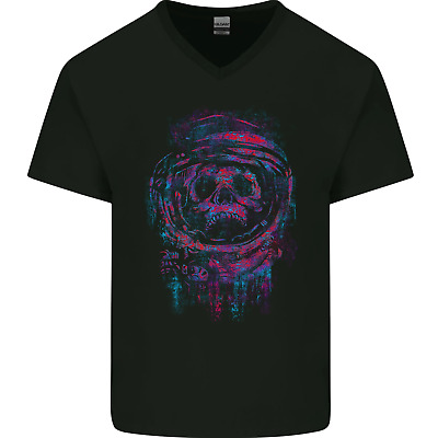 Astro Skull Astronaut Space Mens V-Neck Cotton T-Shirt