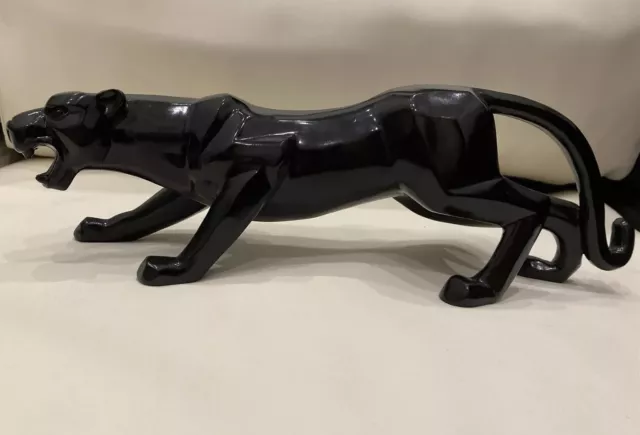Vintage Black Ceramic Panther on the Prowl Figurine Art Deco Approx. 14” Long
