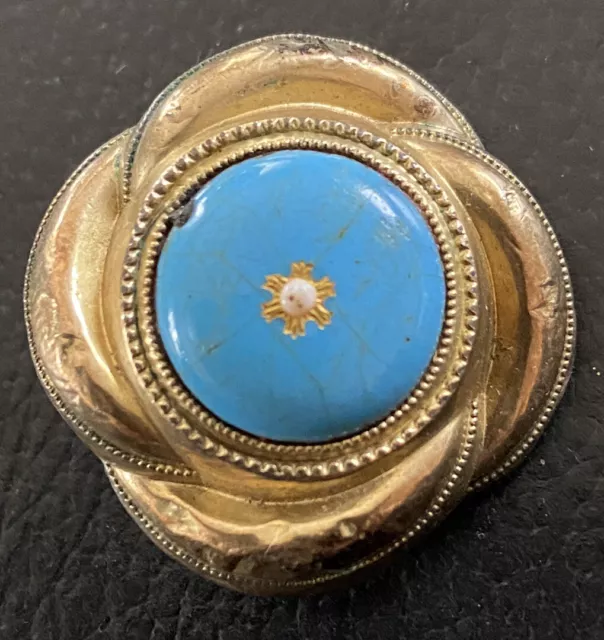 Antike hübsche Biedermeier Schaumgold Brosche mit blauen Stein (k9)