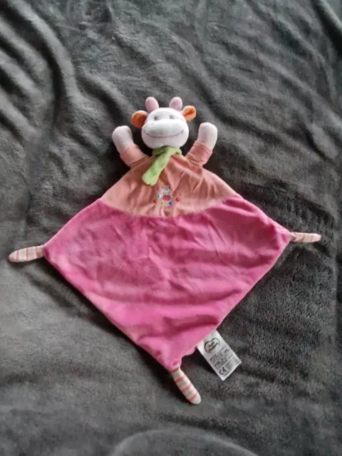Doudou plat vache rose pois chat brodé MOTS D'ENFANTS -