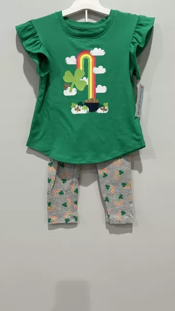 Cat & Jack Infant Girls 2pc Outfit Lucky Shirt Leggings St.Pats Day NWT Size 2T