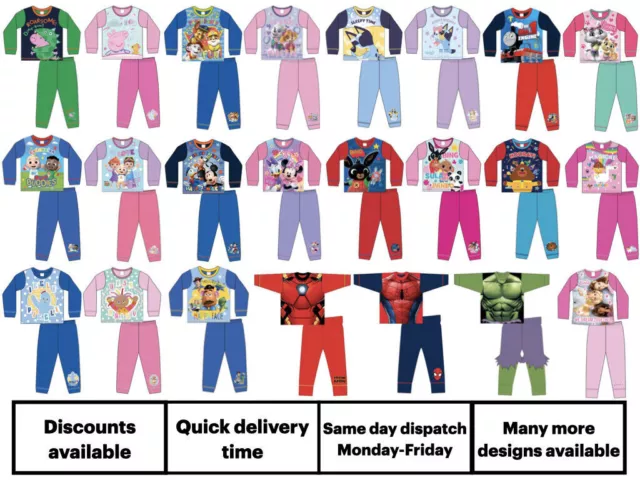 Official Character Pyjamas Pajamas Pjs Girls Boys Kids Toddlers 1 2 3 4 5 6 7 8