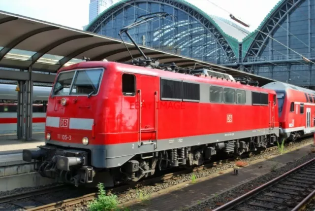 Photo  German Railway -  Db Class 111 No 111 105 At Frankfurt Hbf On A Push-Pull