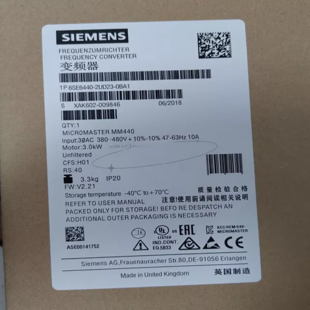 New Siemens MICROMASTER440 without filter 6SE6440-2UD23-0BA1 6SE6 440-2UD23-0BA1