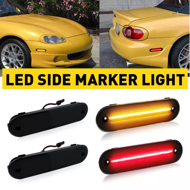 4X Front Rear Smoked LED Side Marker Light Amber Red For 1990-2005 Mazda Miata