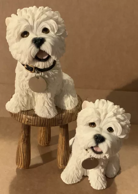 Vintage 2 West Highland Terriers, Seated & on Stool By Leonardo Collection