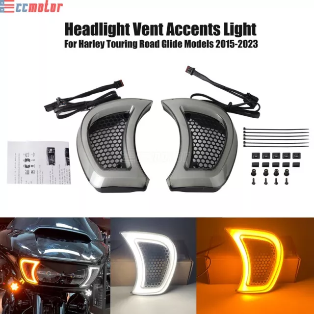 LED Headlight Vent Accent Turn Signal For Harley Road Glide FLTRU FLTRXS 2015-23