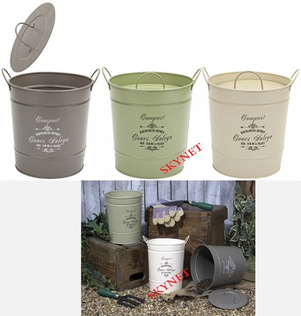LARGE VINTAGE KITCHEN Worktop Compost Food Waste Bin Metal Bucket +Lid