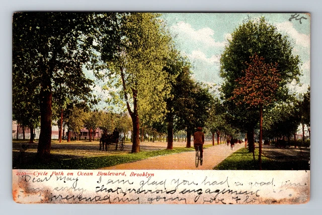 Brooklyn NY- New York, Cycle Path On Ocean, Antique, Vintage c1906 Postcard