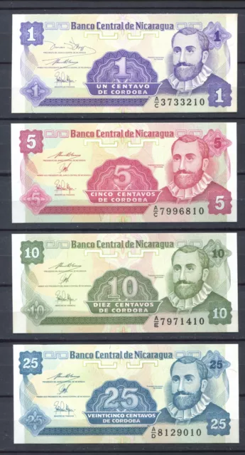 Nicaragua 1991 • 1,5,10,25 centavos • P# 167-170 • 4 billets NEUF UNC /Cordoba