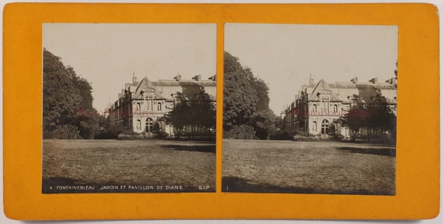 Schloß Fontainebleau Garten Pavillon Diane c1900 Foto Stereo Vintage