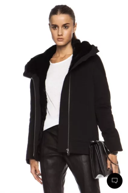 Helmut Lang Magna rabbit fur-trim Tech winter hooded jacket coat size P XS S