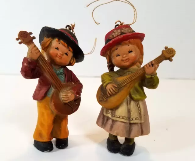 Vintage Banjo Boy &Mandolin Girl Christmas Ornament Hong Kong Bradford Novelty