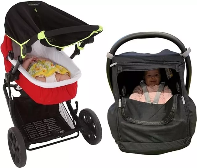 SnoozeShade Newborn Baby Sunshade Bundle pram Sunshade Green Trim BoxWW&I #2