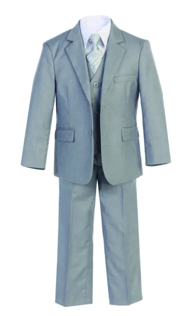 Magen Boys light gray FORMAL SLIM FIT suit 7 pc set coat,vest,pant,shirt,cliptie