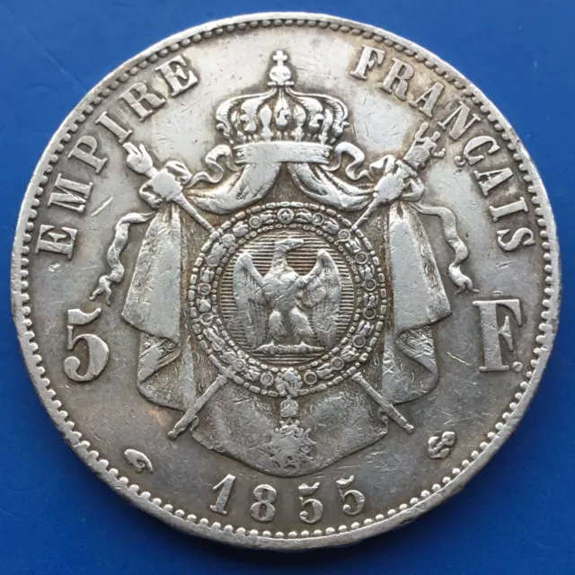 5 francs Napoléon III, tête nue 1855 Paris 24,9 gr ARGENT